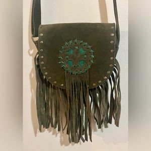 Green super soft suede fringe vintage purse!! Worn as crossover!! Like New!!